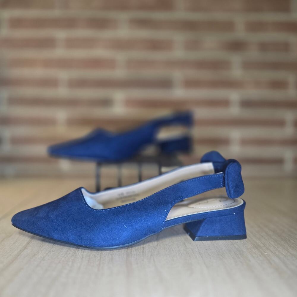 Comfort Est. 1946 Blue Faux Suede Pointed Toe Slingback Block Heels